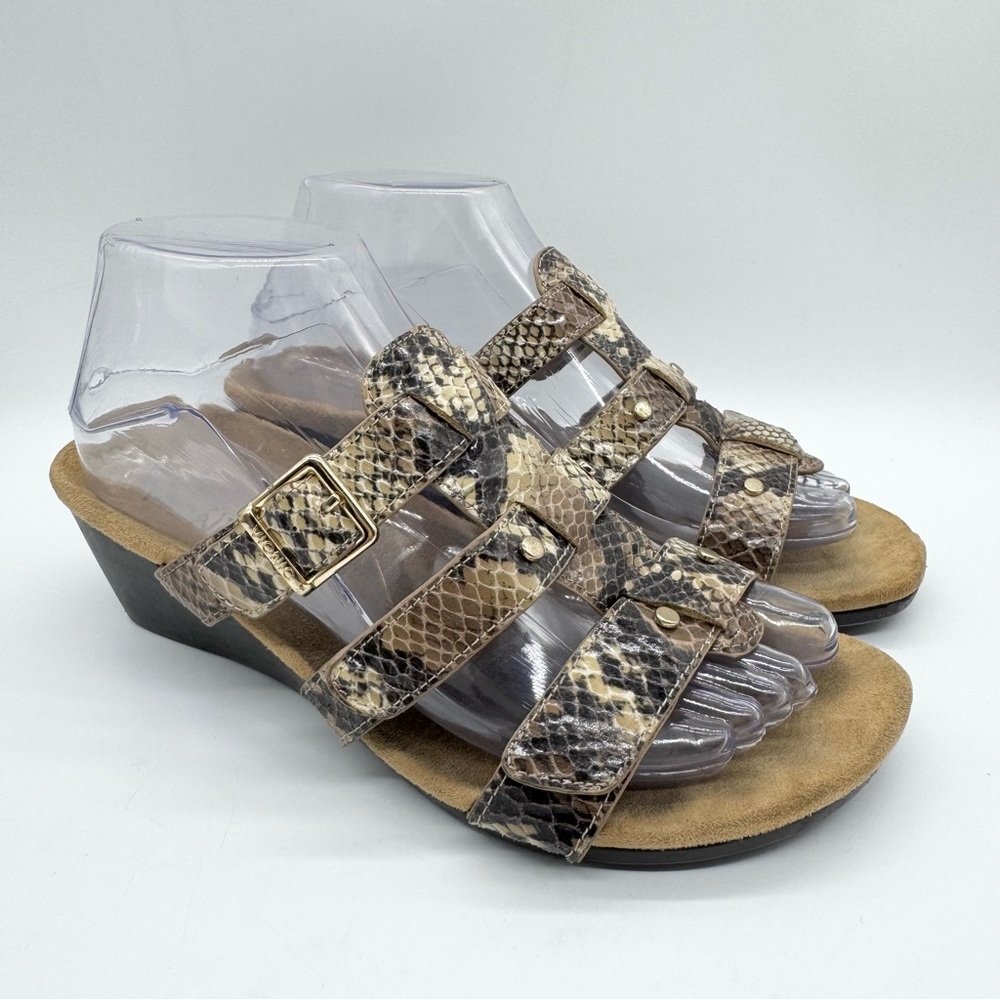 Vionic Radia Orthotic Adjustable Triple Strap Comfort Slide Wedges Snake Size 7 - Picture 3 of 13